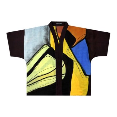 เสื้อคลุมกิโมโน - สีน้ำตาล : ลายที่ซึ่งน้ำเงินพบไฟ