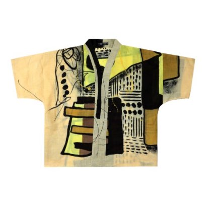 เสื้อคลุมกิโมโน - สีครีม : ลายอักษรบนผืนดิน
