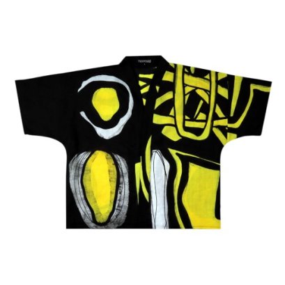 เสื้อคลุมกิโมโน - สีดำ : ลายเหลืองไฟฟ้าบนความเงียบสีดำ