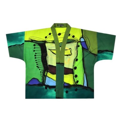 เสื้อคลุมกิโมโน - สีเขียว : ลายวงจรเขียวพฤกษา