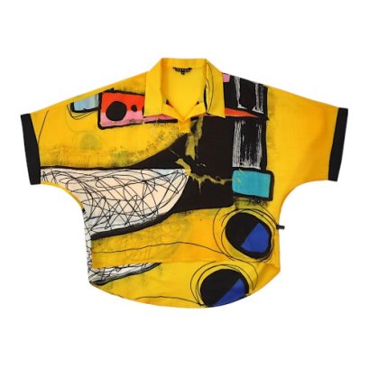 Women Casual  Batwing Blouse - Yellow : Dynamic Lines and Circles