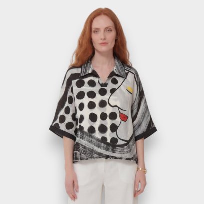 Women Casual  Batwing Blouse - Black : Face in the Dusk