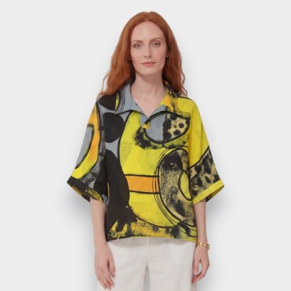 เสื้อปีกค้างคาวผู้หญิง - สีเหลือง : ลายพลังแห่งวงกลมบนสีเหลือง