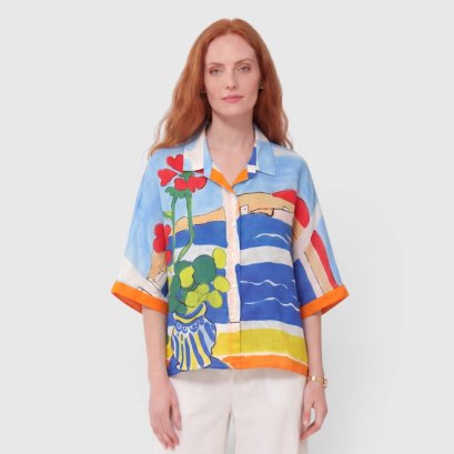Women Casual  Batwing Blouse - Blue : Matisse’s Window to the Sea