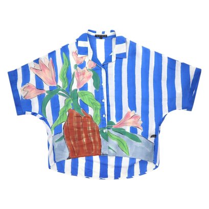 Women Casual  Batwing Blouse - Blue : The Marine Striped Lily