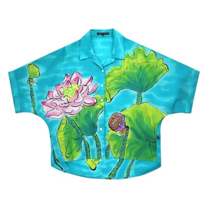 Women Casual  Batwing Blouse - Blue : The Emerald Lotus Pond
