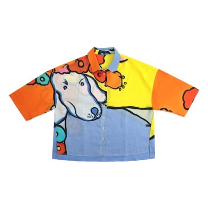 Woman Casual shirts - Orange : Blue-Eared Pup in Bloomy Garden
