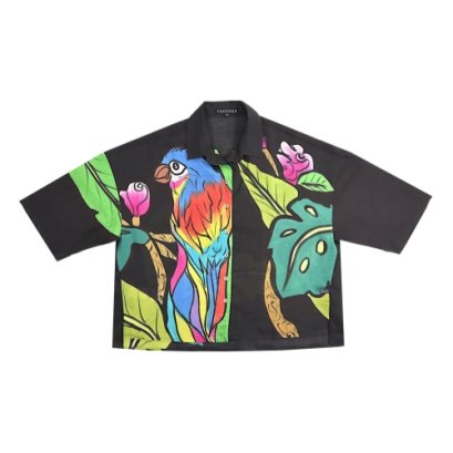 Woman Casual shirts - Black : Rainbow Parrot Beneath the Tropical Canopy