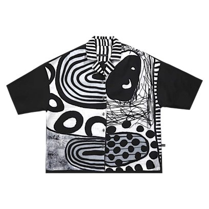 เสื้อเชิ้ตฮาวายผู้หญิง - สีดำ : ลายมิติกราฟิกรัตติกาล