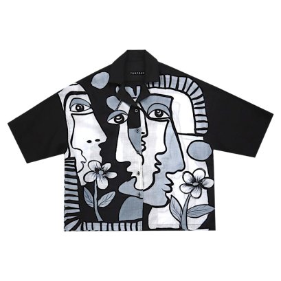 เสื้อเชิ้ตฮาวายผู้หญิง - สีดำ : ลายมิติมิวส์สบตากับปทุมมาคราม