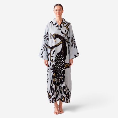 Kaftan Long Sleeve V-Kimono - Grey :  Black Peacock Majestic Solitude