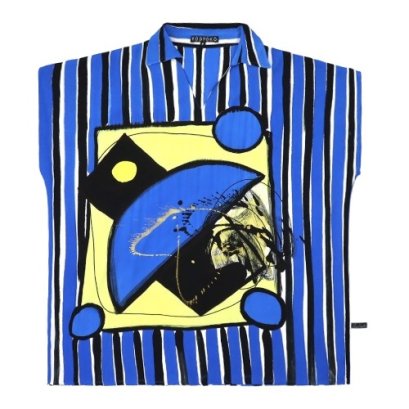 Blue Blouse :  Abstract blue and Black on a yellow background