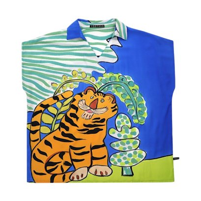 Woman Blouse - Blue : The Jolly Tiger under the Canopy