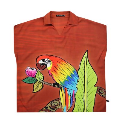 Woman Blouse - Brown : Charming Macaw at Golden Sunset