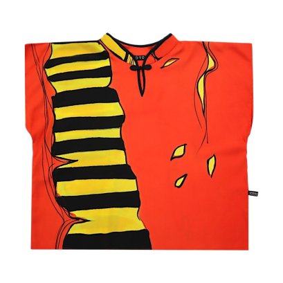 เสื้อครอปคอจีนผู้หญิง - สีแดง : ลายจังหวะเส้นสายสีเพลิง