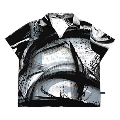 Woman Blouse - Grey : black brush strokes