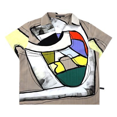 Woman Blouse - Grey : Multicolor block abstract