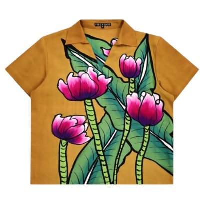 Woman Blouse - Brown : Purple lilys flower