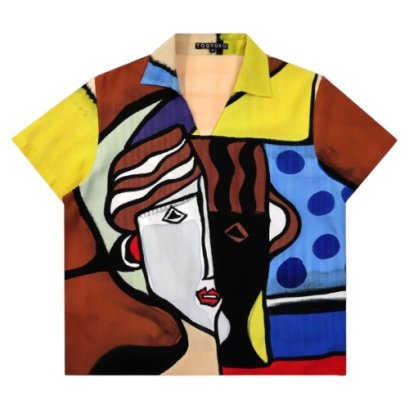 Woman Blouse - Brown : Faces and abstract shapes