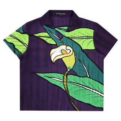 Woman Blouse - Purple : White calla lily flowers on purple background