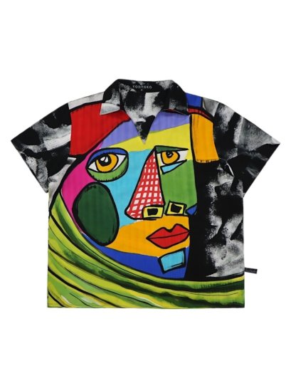 Woman Blouse - Black : Multicolor elements on a woman face by picasso