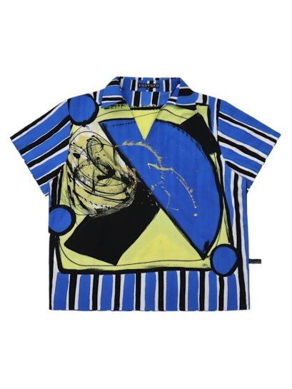 Woman Blouse - Bule : Abstract on a stripe blue background