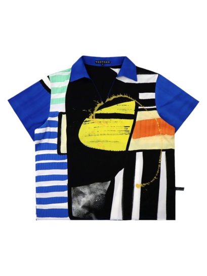 Woman Blouse - Blue : Multicolor striped abstract