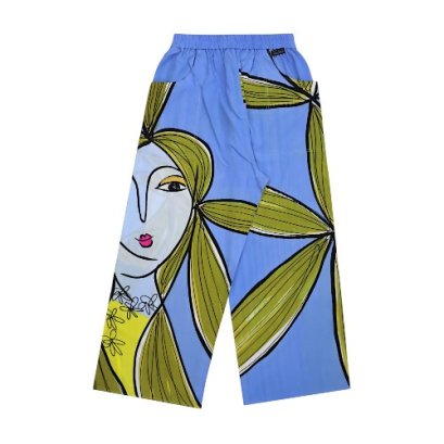 Woman Relax Pants - Blue : Woman Elegance with Green Hair