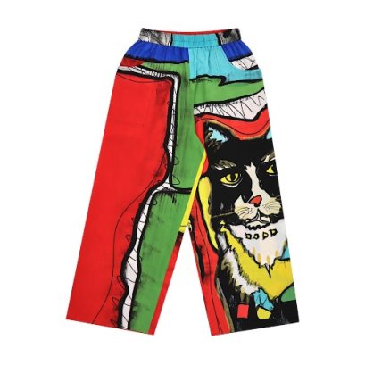 Woman Relax Pants - Muticolor : Abstract with a lucky cat