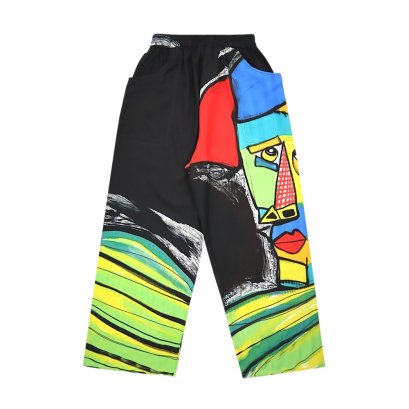 Woman Relax Pants - Black : Multicolor elements on a woman face by picasso
