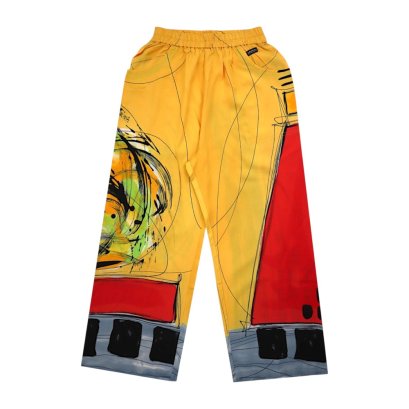 กางเกงลำลองขายาวผู้หญิง - สีครีม : ลายจังหวะเมืองในจินตนาการ