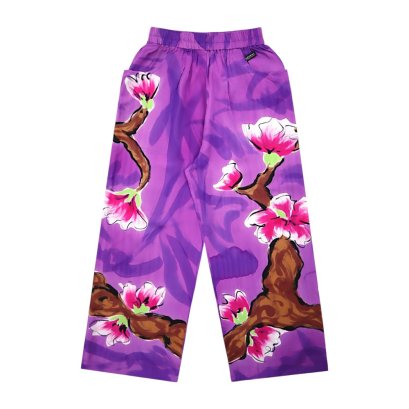 กางเกงลำลองขายาวผู้หญิง - สีม่วง : ลายมนต์เสน่ห์บุปผาในสวนม่วง