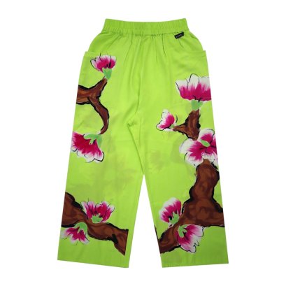Woman Relax Pants - Green : Vibrant Blooms on Lime Green