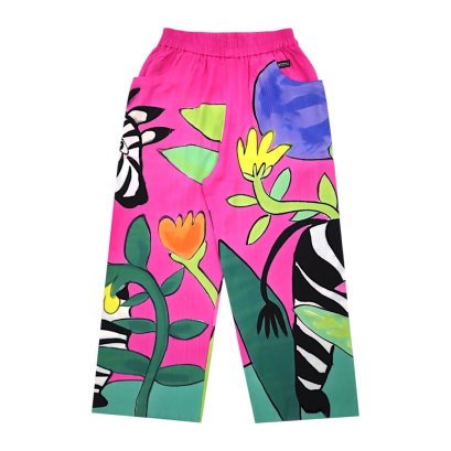 Woman Relax Pants - Pink : Zebra Waltz in Fuchsia Garden