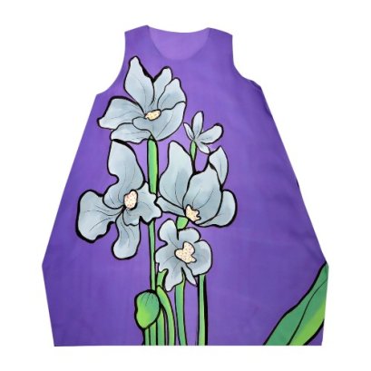 เดรสผู้หญิง-สีม่วง : ลายดอกคอสมอสสีเทาบานสะพรั่ง