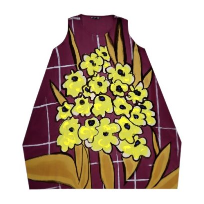 Woman Sleeveless Dress - Purple : Verbena tapien yellow framed perfectly by a  gold line background