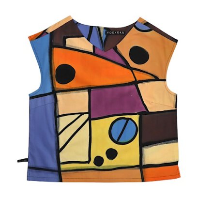 Woman Tank tops - Orange : Abstract geometric shapes with black dots