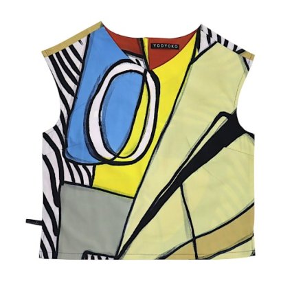 เสื้อกล้ามผู้หญิง - สีเหลือง : ลายแอปสแตรคเส้นสีดำกับบล็อคสี