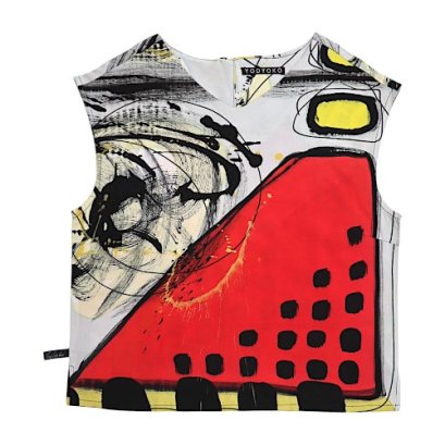 Woman Tank tops - Grey : Abstract brush strokes with red squares