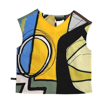 Woman Tank tops - Yellow : Abstract white circles and black lines