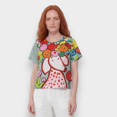 เสื้อครอปผู้หญิง - สีเขียว : ลายดัลเมเชียนเจ้าหญิงแห่งมวลดอกไม้