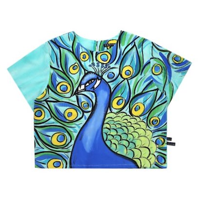 เสื้อครอปผู้หญิง - สีฟ้า : ลายบทกวีแห่งนกยูง