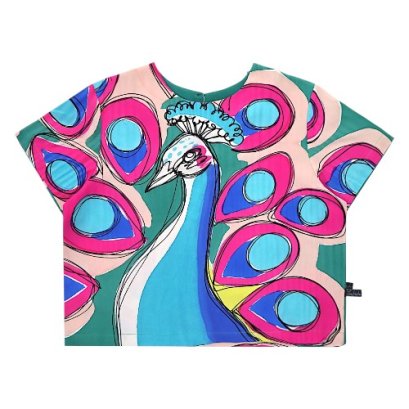 เสื้อครอปผู้หญิง - สีเขียว : ลายนกยูงสุดจี๊ด