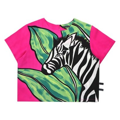 เสื้อครอปผู้หญิง - สีชมพู : ลายม้าลายใต้ใบเขียว