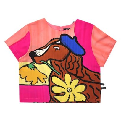 เสื้อครอปผู้หญิง - สีชมพู : ลายคุณชายหมาน้อยจอมเจ้าชู้