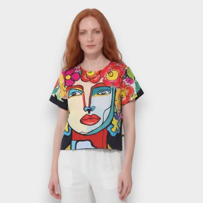 เสื้อครอปผู้หญิง - สีดำ : ลายสายตาที่ผลิบาน