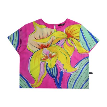 เสื้อครอปผู้หญิง - สีชมพู : ลายบทเพลงกล้วยไม้