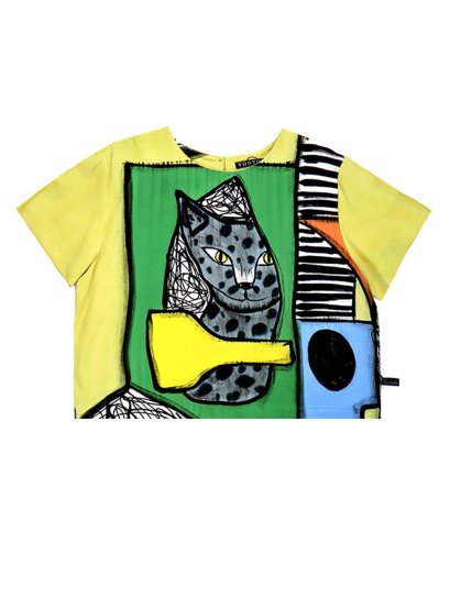 Woman Crop Top - Yellow : Leopard and Abstract
