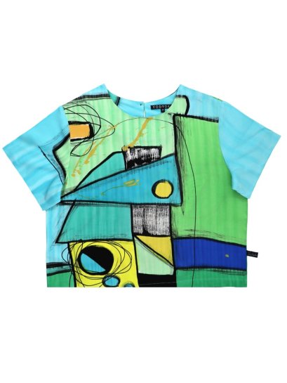 Woman Crop Top - Blue : Green Abstract Shape