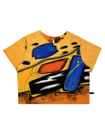 Woman Crop Top - Orange : Black and Blue Abstract Graphics
